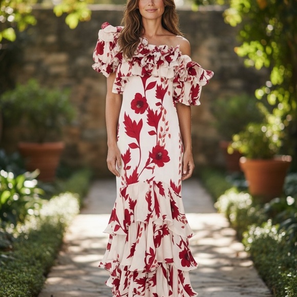 M Signature Label Collection Dresses & Skirts - Floral Ruffle Maxi Dress The Kasara